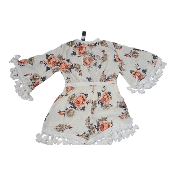 Rêveuse Boho Floral Shorts Romper Cream Tassel Trim  Bell Sleeve LargeNWT - Picture 7 of 7